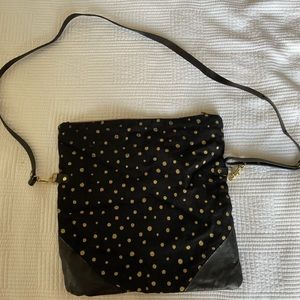 Black fold over clutch with gold design